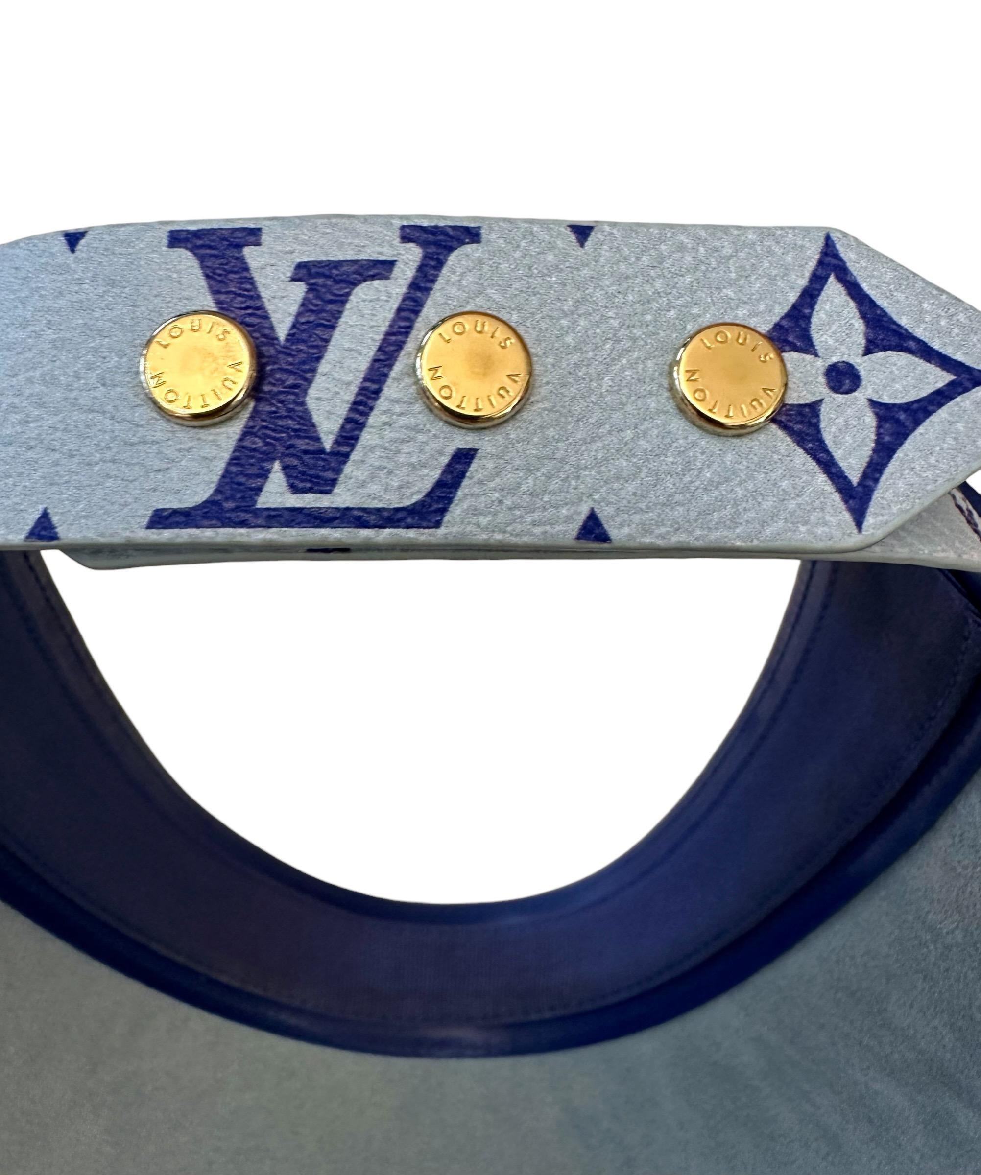 Louis Vuitton Blue Calfskin Raffia Monogram Strawgram Visor 2
