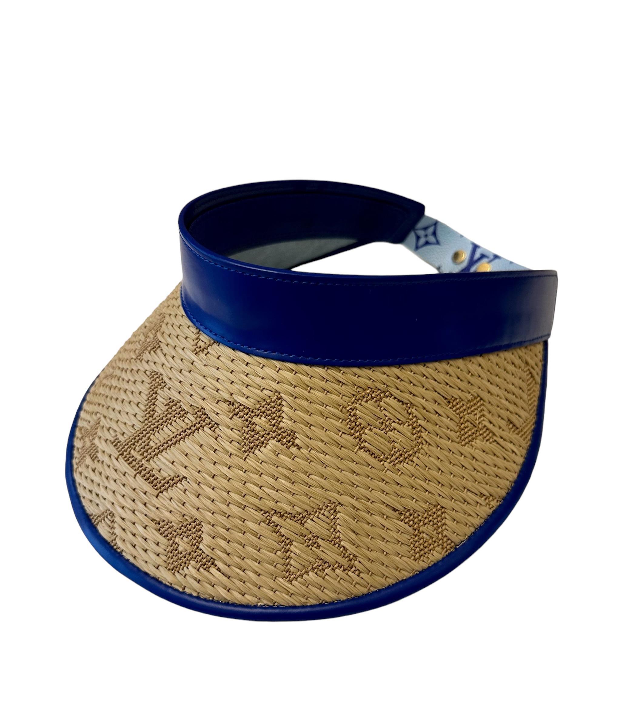 Louis Vuitton Blue Calfskin Raffia Monogram Strawgram Visor 4