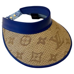 Louis Vuitton Blue Calfskin Raffia Monogram Strawgram Visor