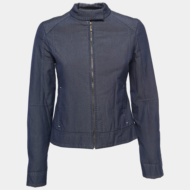 Louis Vuitton Blue Monogram Pattern Velvet Zip Front Jacket L For Sale at  1stDibs