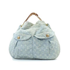 Vintage Louis Vuitton Blue Clair Denim Monogram Denim Daily GM Hobo Bag 5LV75