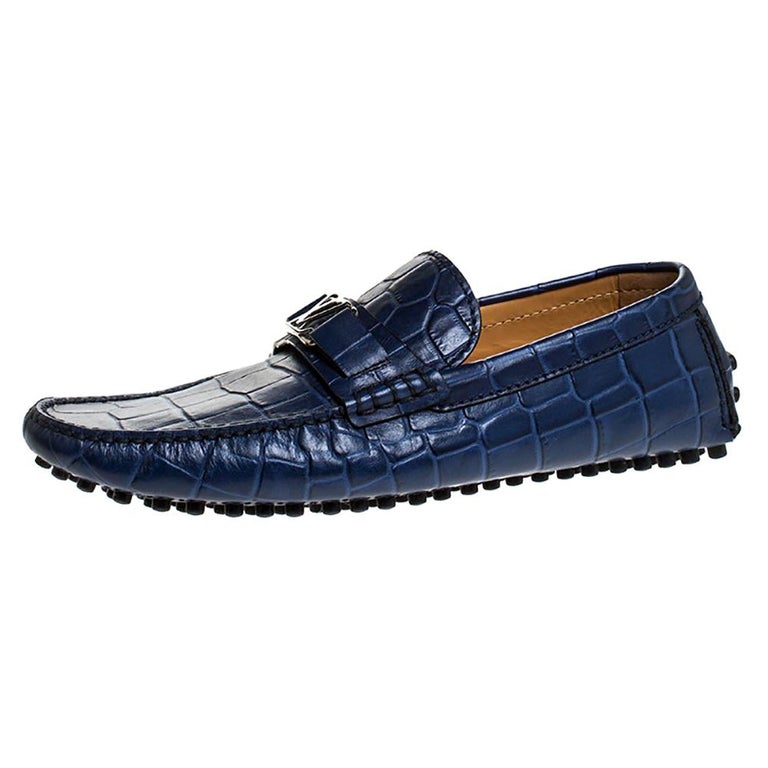 Louis Vuitton Blue Croc Embossed Leather Monte Carlo Loafers Size 41 For  Sale at 1stDibs