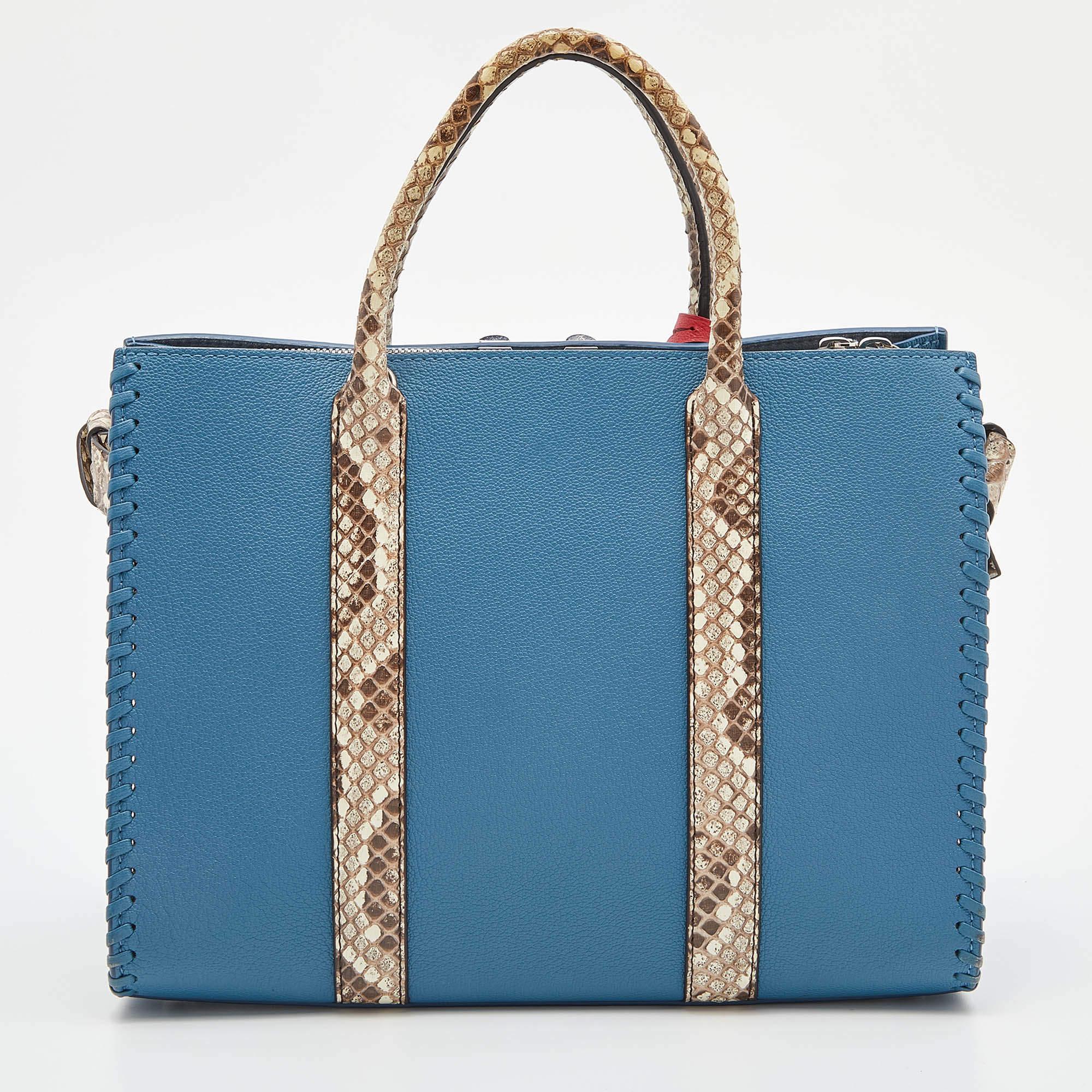 Louis Vuitton Blue Cuir Plume and Python Very Tote For Sale 7