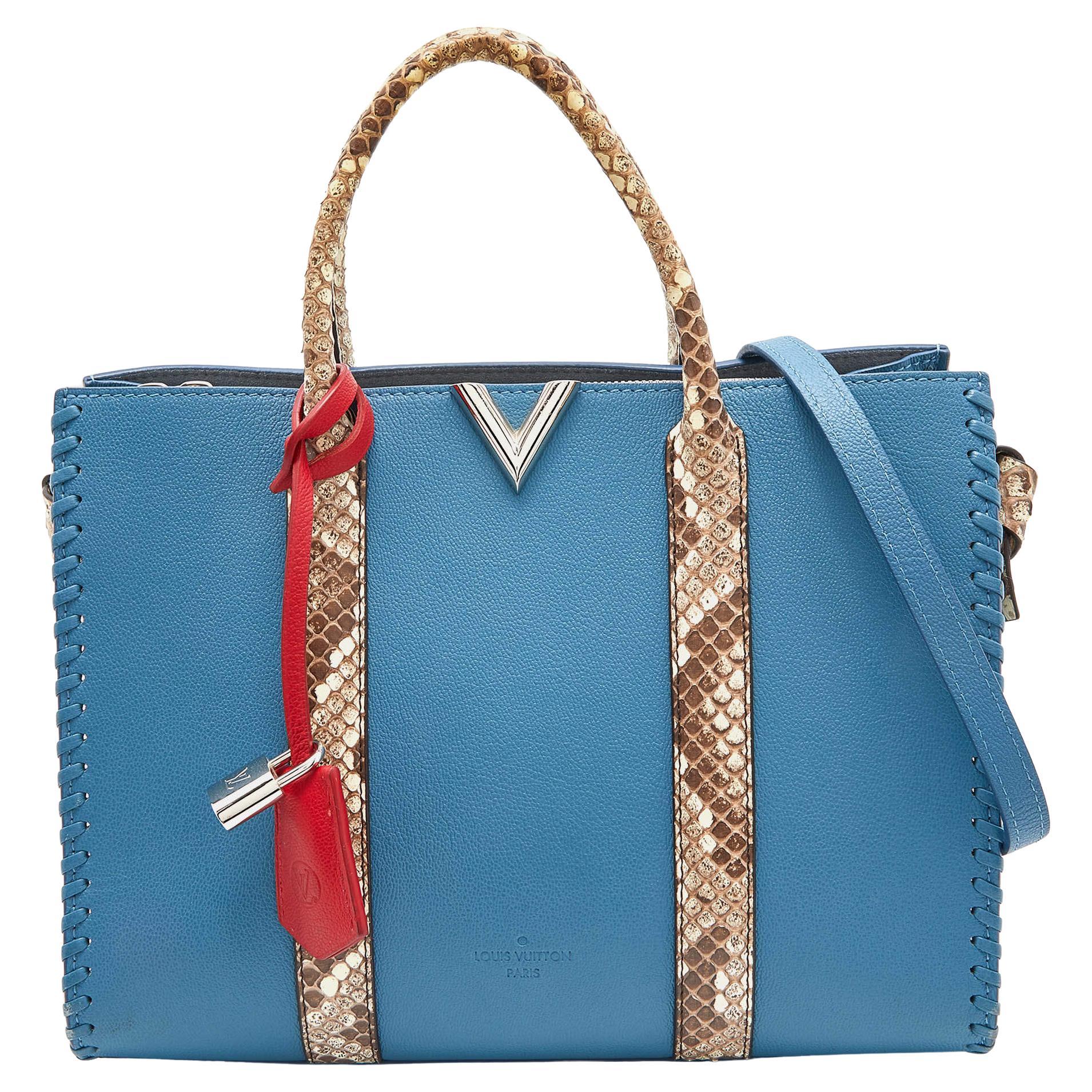 Louis Vuitton Blue Cuir Plume and Python Very Tote For Sale