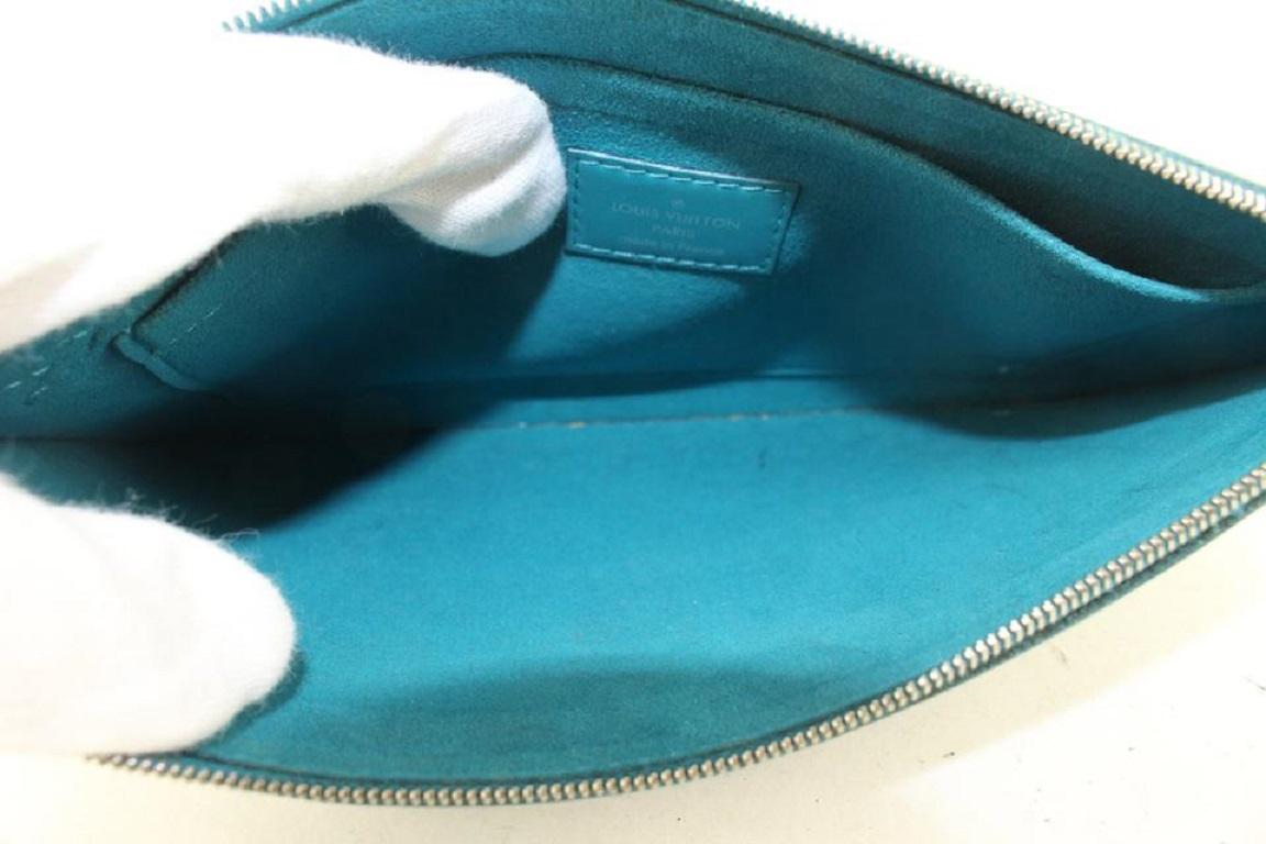 Louis Vuitton Blue Cyan Epi Leather Neverfull Pochette MM/GM Wristlet Bag 41lvs For Sale 5