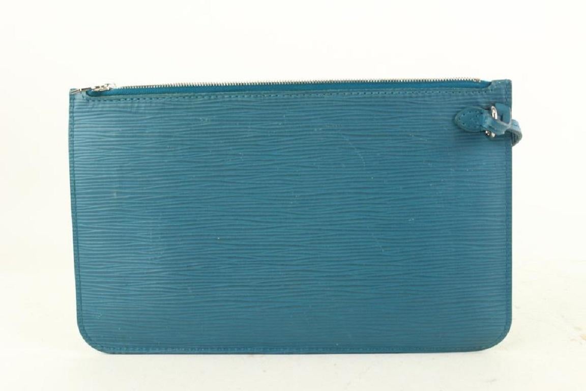Louis Vuitton Blue Cyan Epi Leather Neverfull Pochette MM/GM Wristlet Bag 41lvs For Sale 1