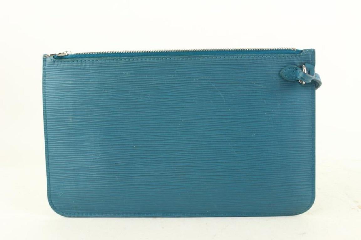 Louis Vuitton Blue Cyan Epi Leather Neverfull Pochette MM/GM Wristlet Bag 41lvs 1