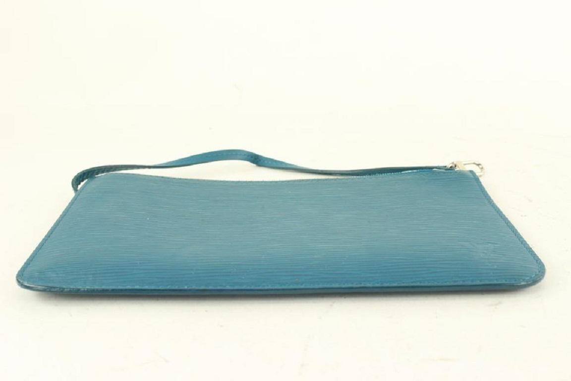 Louis Vuitton Blue Cyan Epi Leather Neverfull Pochette MM/GM Wristlet Bag 41lvs For Sale 2