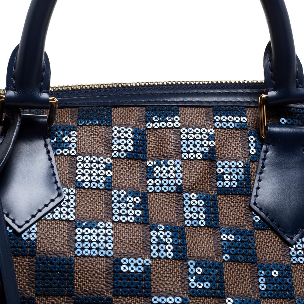 Black Louis Vuitton Blue Damier Ebene Paillettes Limited Edition Speedy 30 Bag