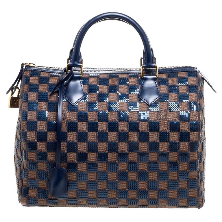 Louis Vuitton Blue Damier Ebene Paillettes Limited Edition Speedy 30 Bag