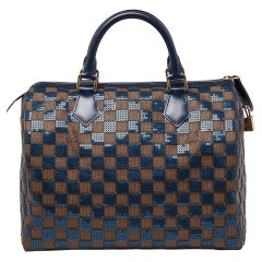 Used Louis Vuitton Blue Damier Ebene Paillettes Limited Edition Speedy 30 Bag