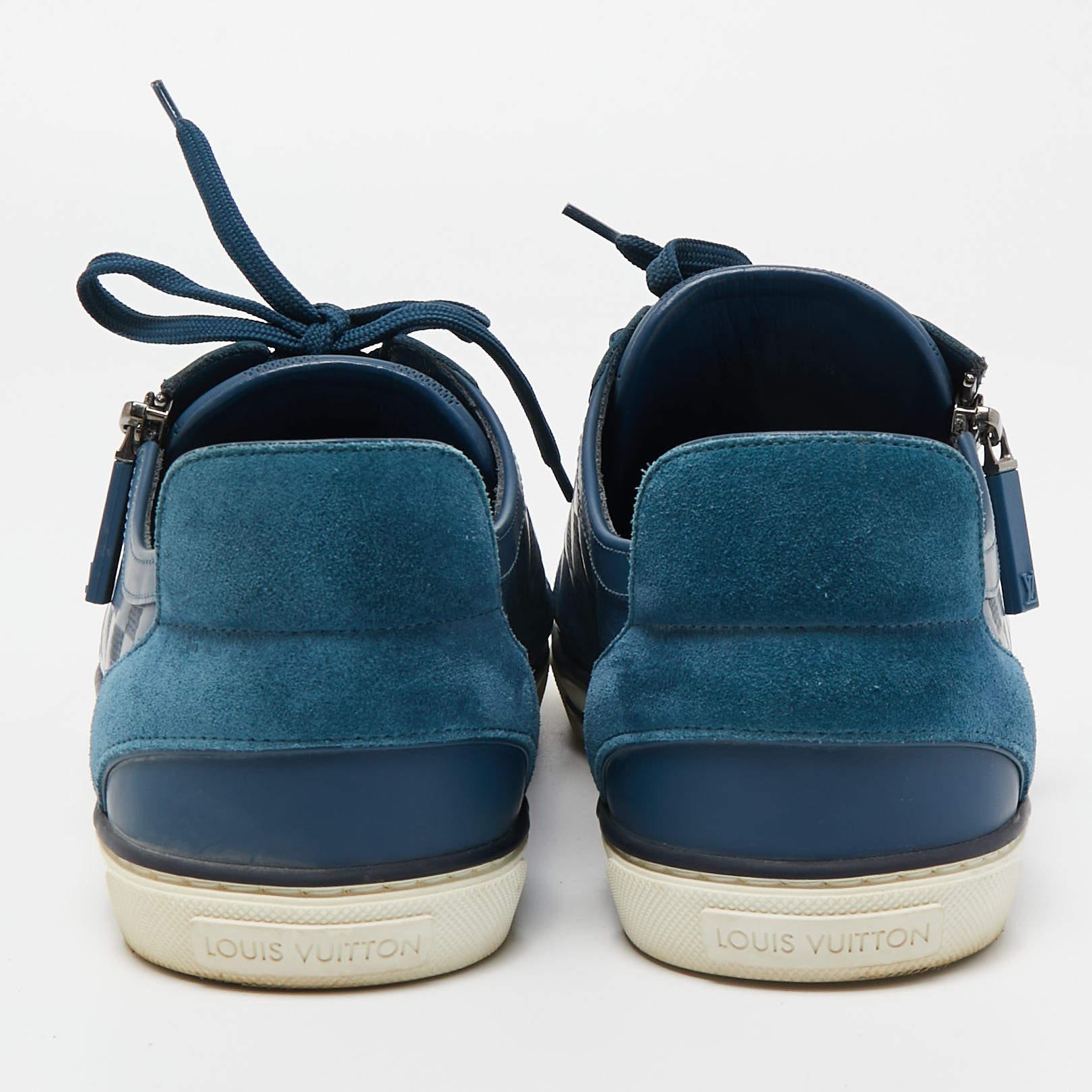 Louis Vuitton Blau Damier geprägte Leder Challenge Zip Up Sneakers Größe 41.5 im Zustand „Gut“ im Angebot in Dubai, Al Qouz 2