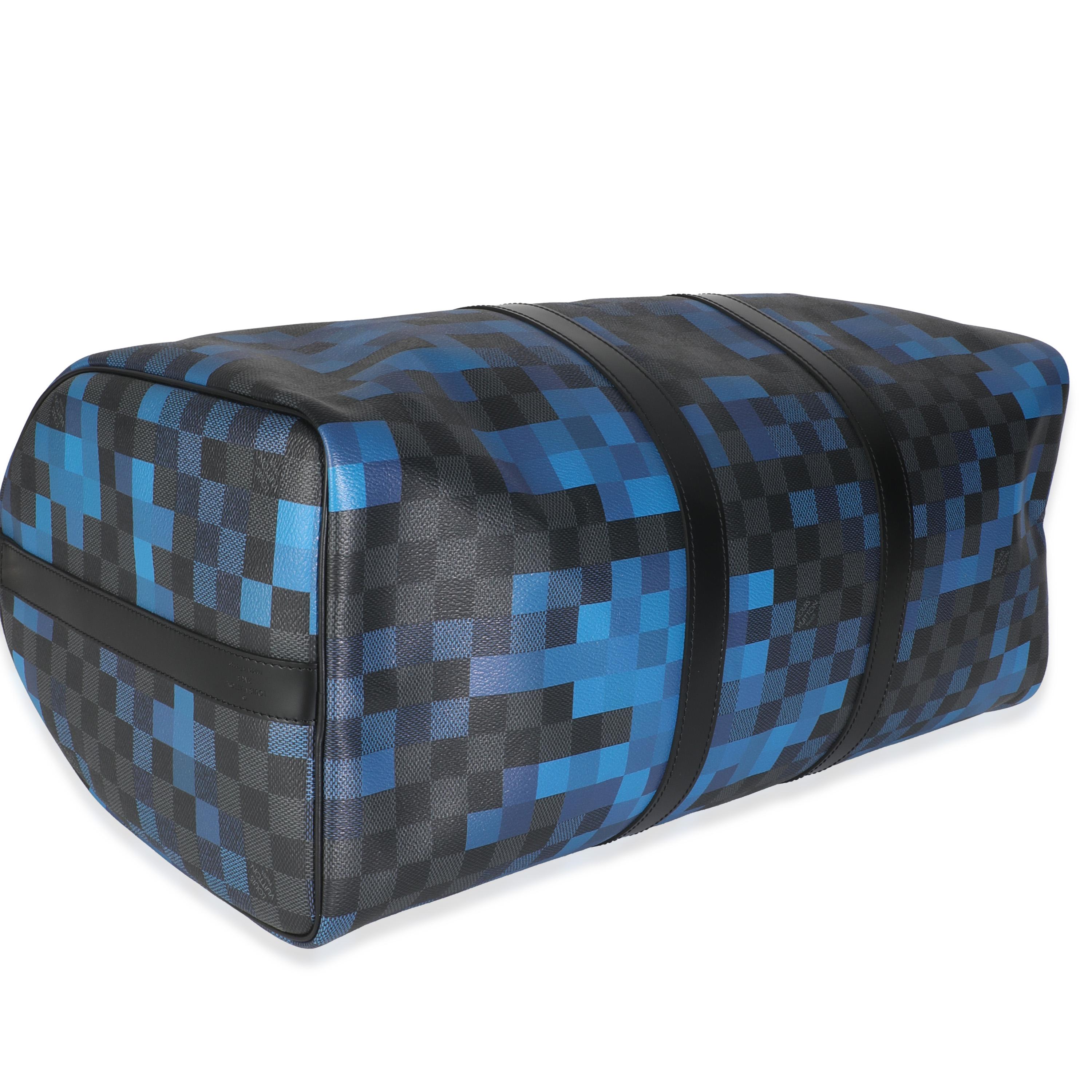 Louis Vuitton Azul Damier Grafito Lienzo Pixel Lienzo Keepall Bandouliere 50 en venta 2
