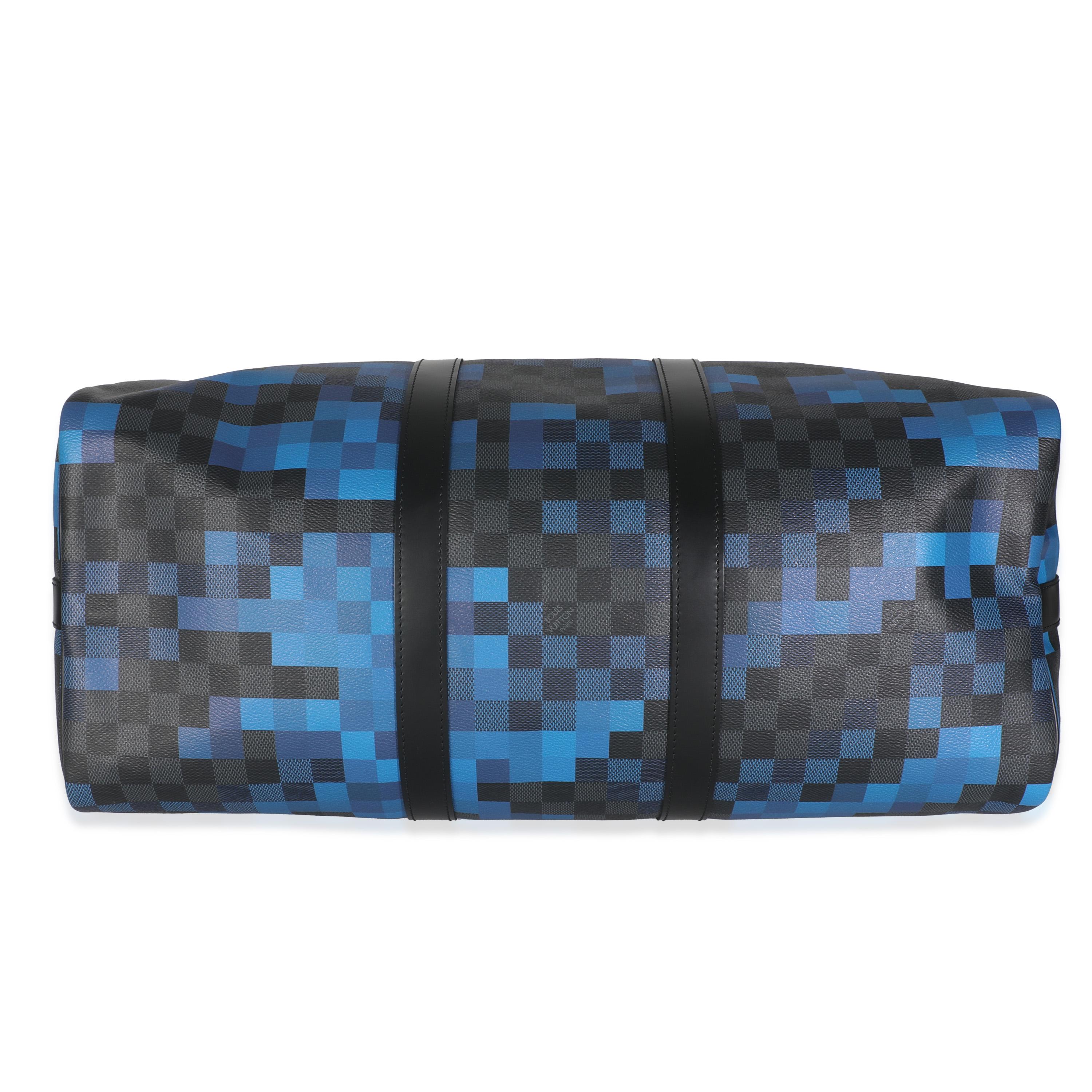 Louis Vuitton Azul Damier Grafito Lienzo Pixel Lienzo Keepall Bandouliere 50 en venta 3