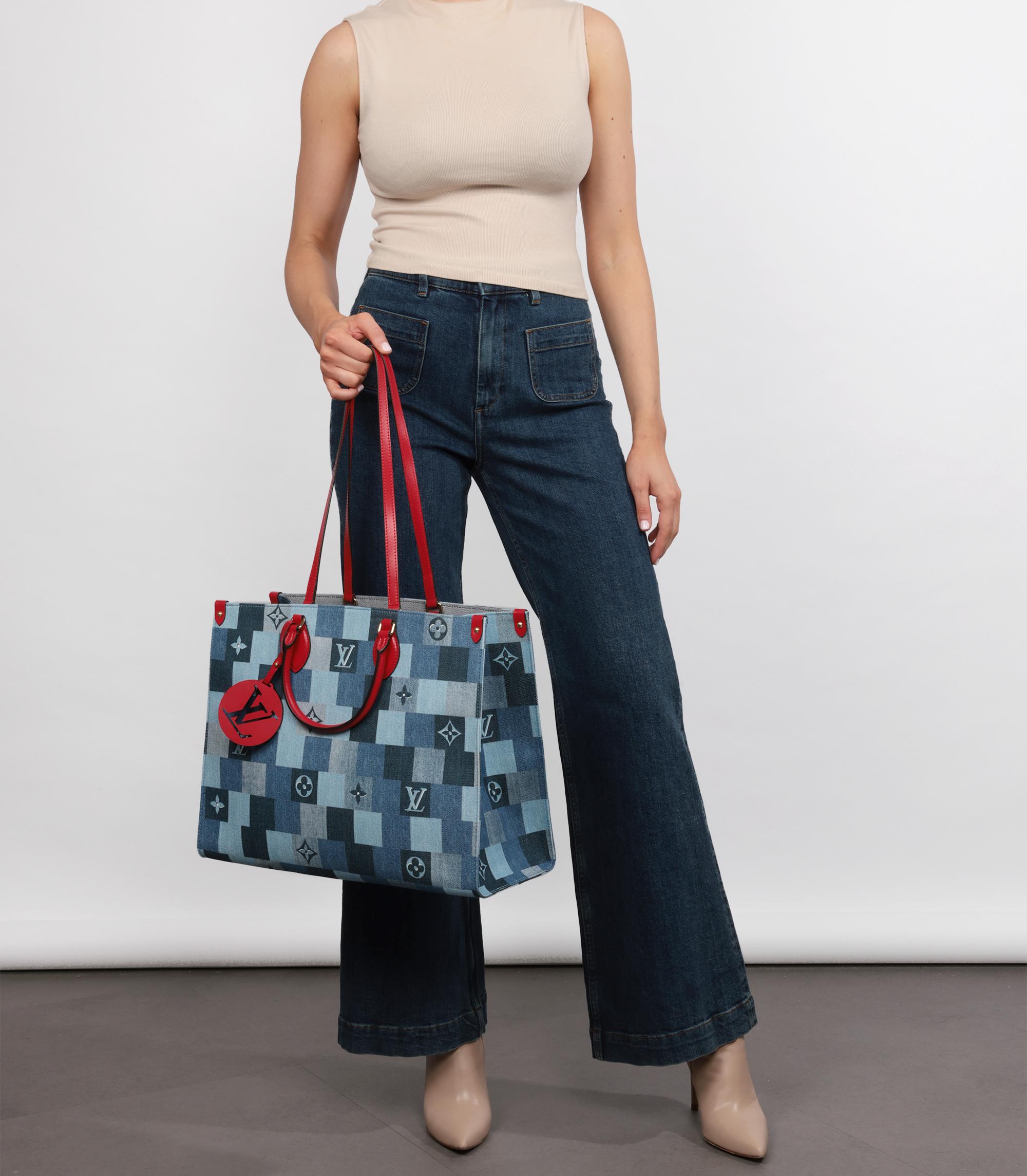 Louis Vuitton Blue Damier Patchwork Denim & Red Calfskin Leather Onthego GM

Product Details
Xupes Ref: HB5777
Brand: Louis Vuitton
Model: Onthego GM
Type: Tote, Shoulder
Serial Number: FN4199
Age: 2019
Accompanied By: Louis Vuitton Dust Bag,