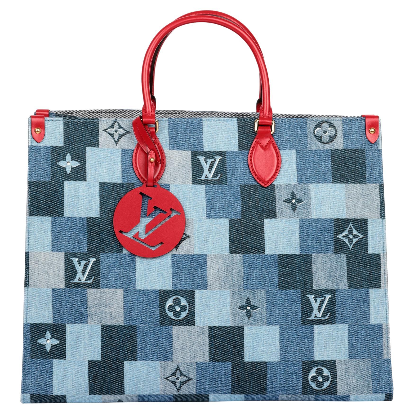 Louis Vuitton Blue Damier Patchwork Denim & Red Calfskin Leather Onthego GM