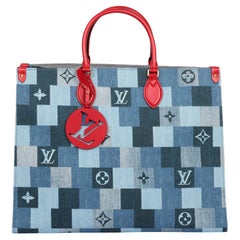 Louis Vuitton Blue Damier Patchwork Denim & Red Calfskin Leather Onthego GM