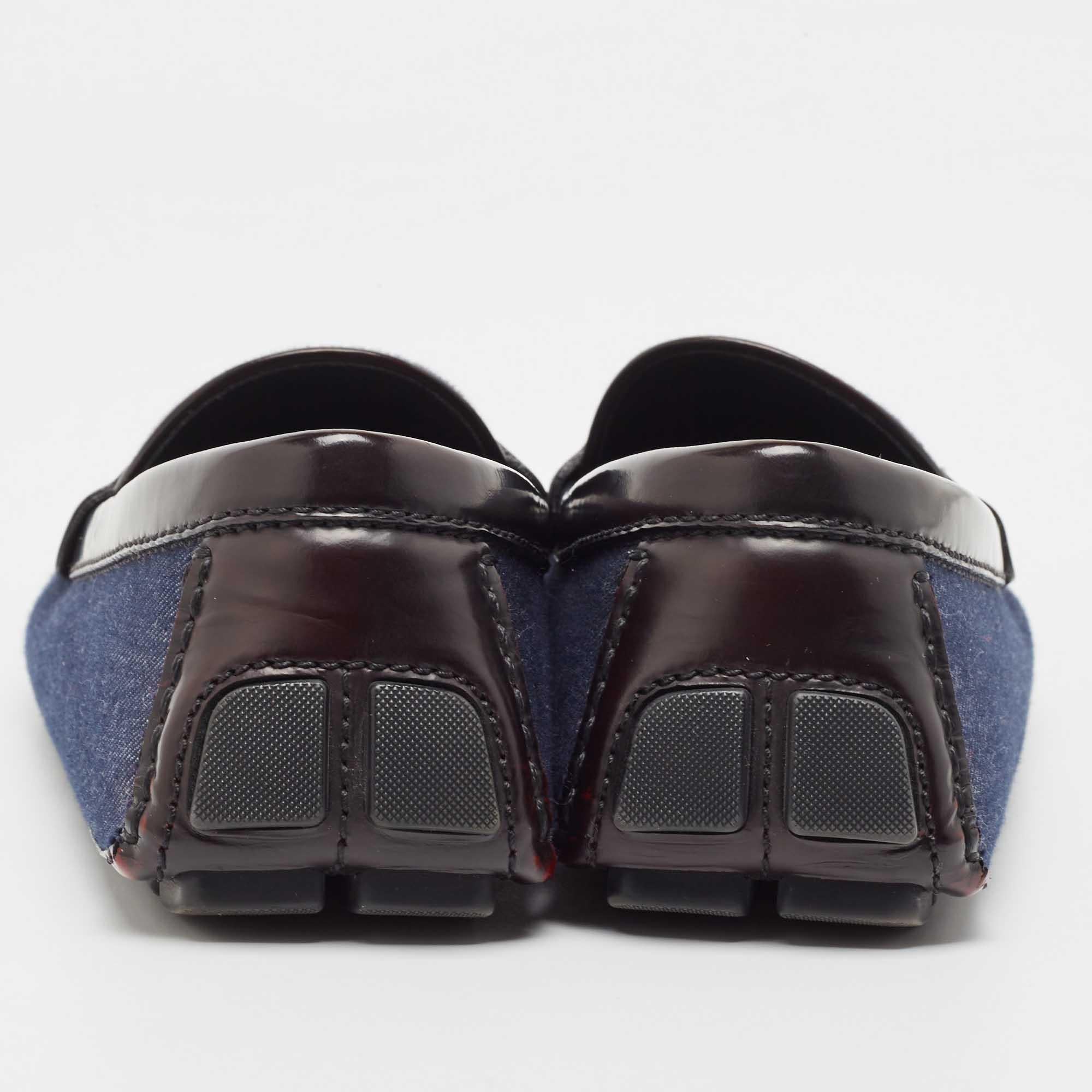Louis Vuitton Blau Denim und Brown Leder Penny Loafers Größe 43 im Angebot 1