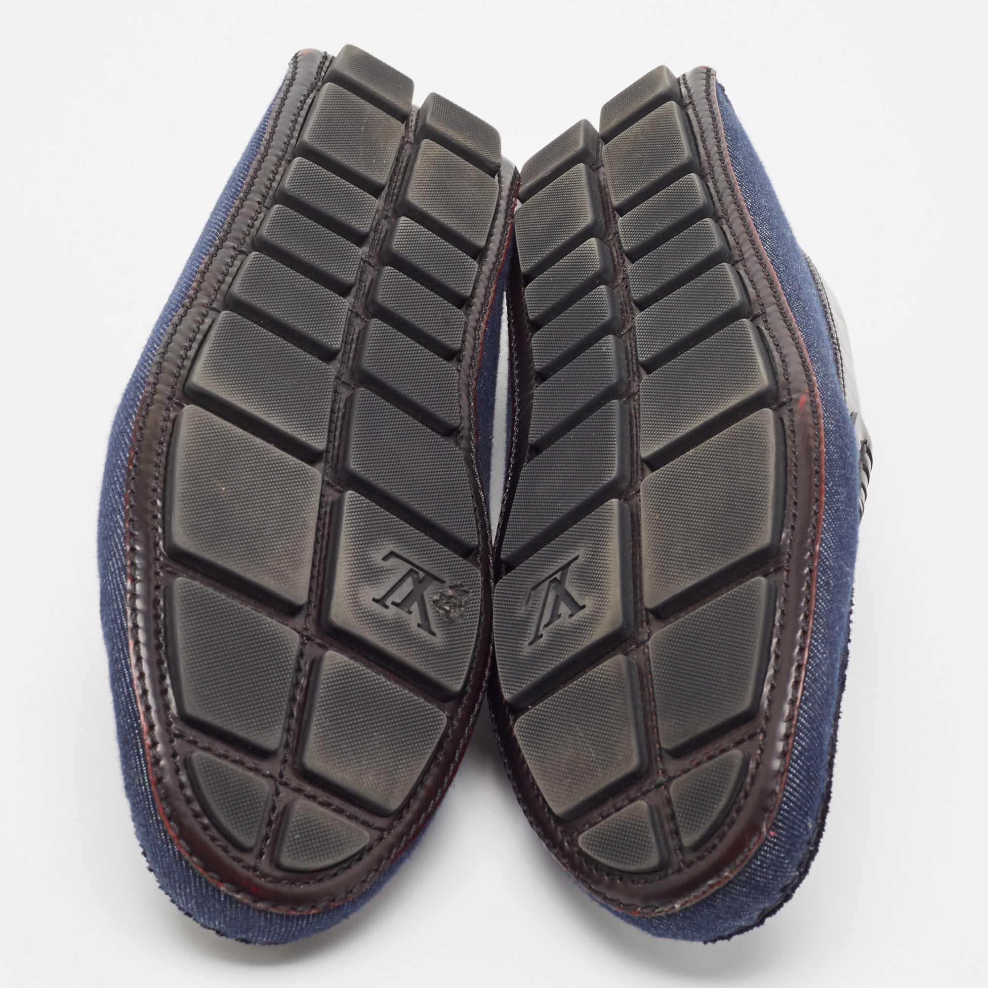 Louis Vuitton Blau Denim und Brown Leder Penny Loafers Größe 43 im Angebot 2