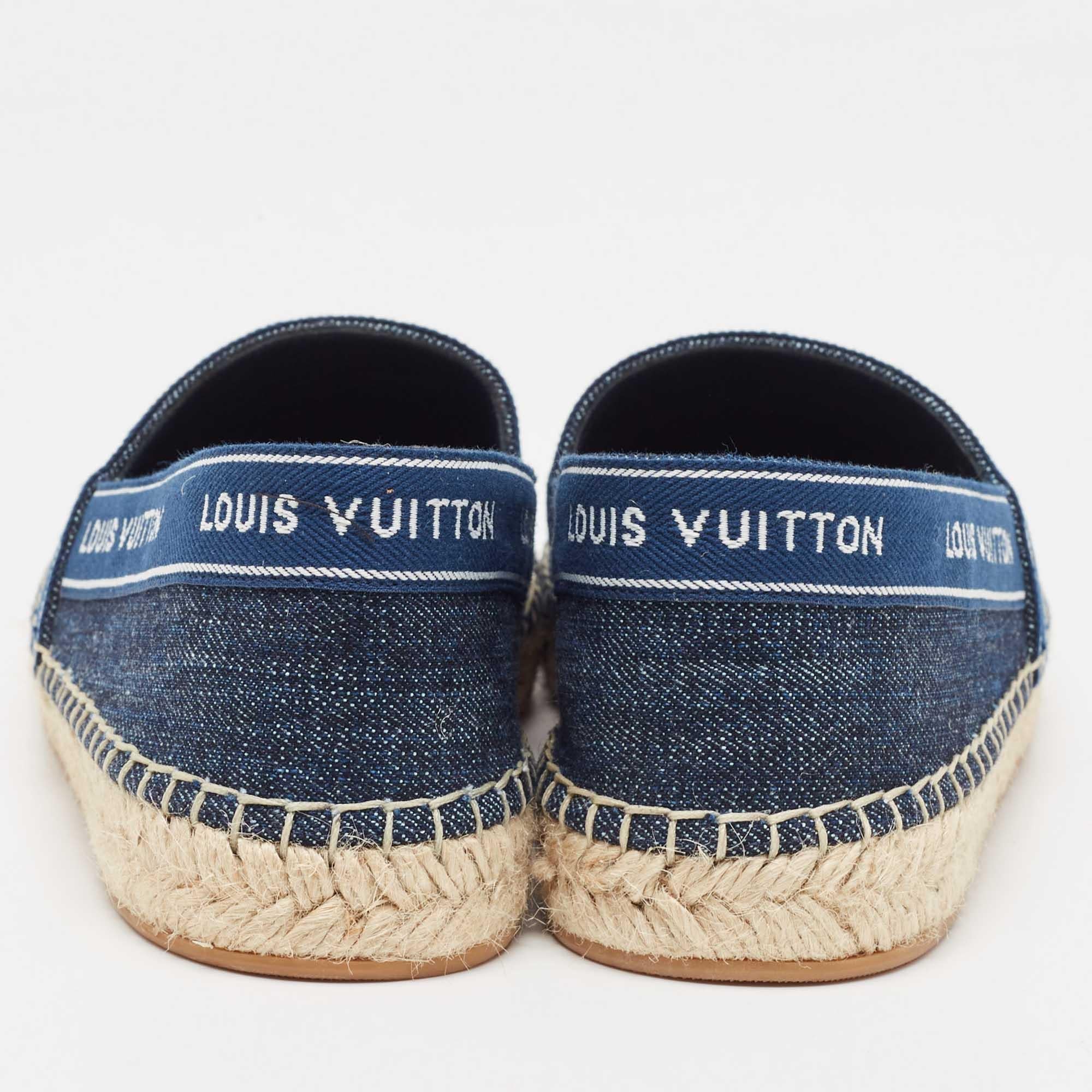 Louis Vuitton Blue Denim and Leather Espadrille Flats Size 37 1