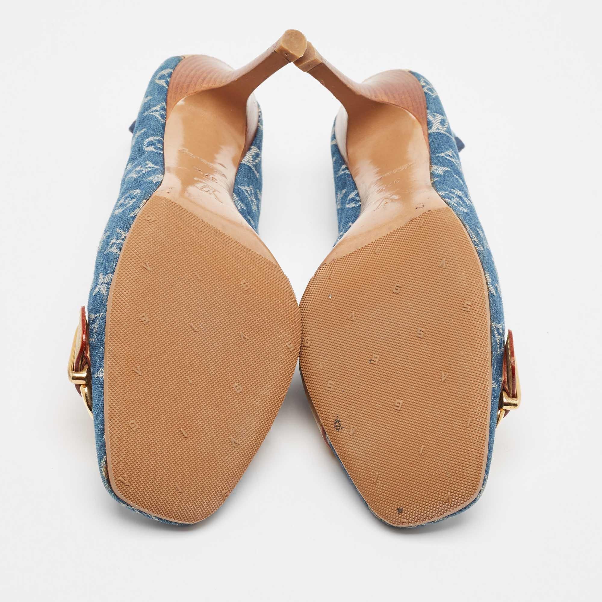 Louis Vuitton Blue Denim and Leather Pumps Size 37.5 1