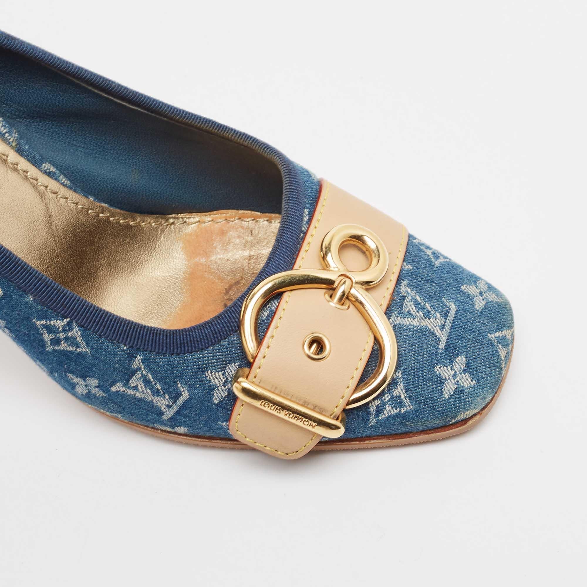 Louis Vuitton Blue Denim and Leather Pumps Size 37.5 2