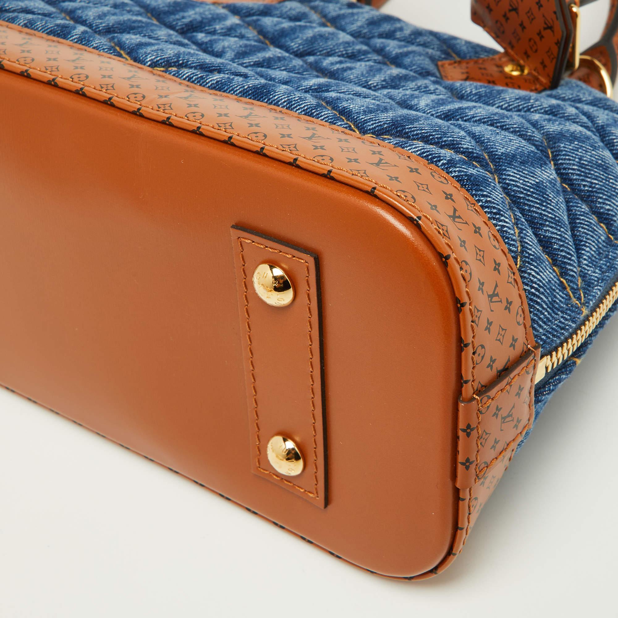 Louis Vuitton Blue Denim and Monogram Leather Alma BB Bag For Sale 1
