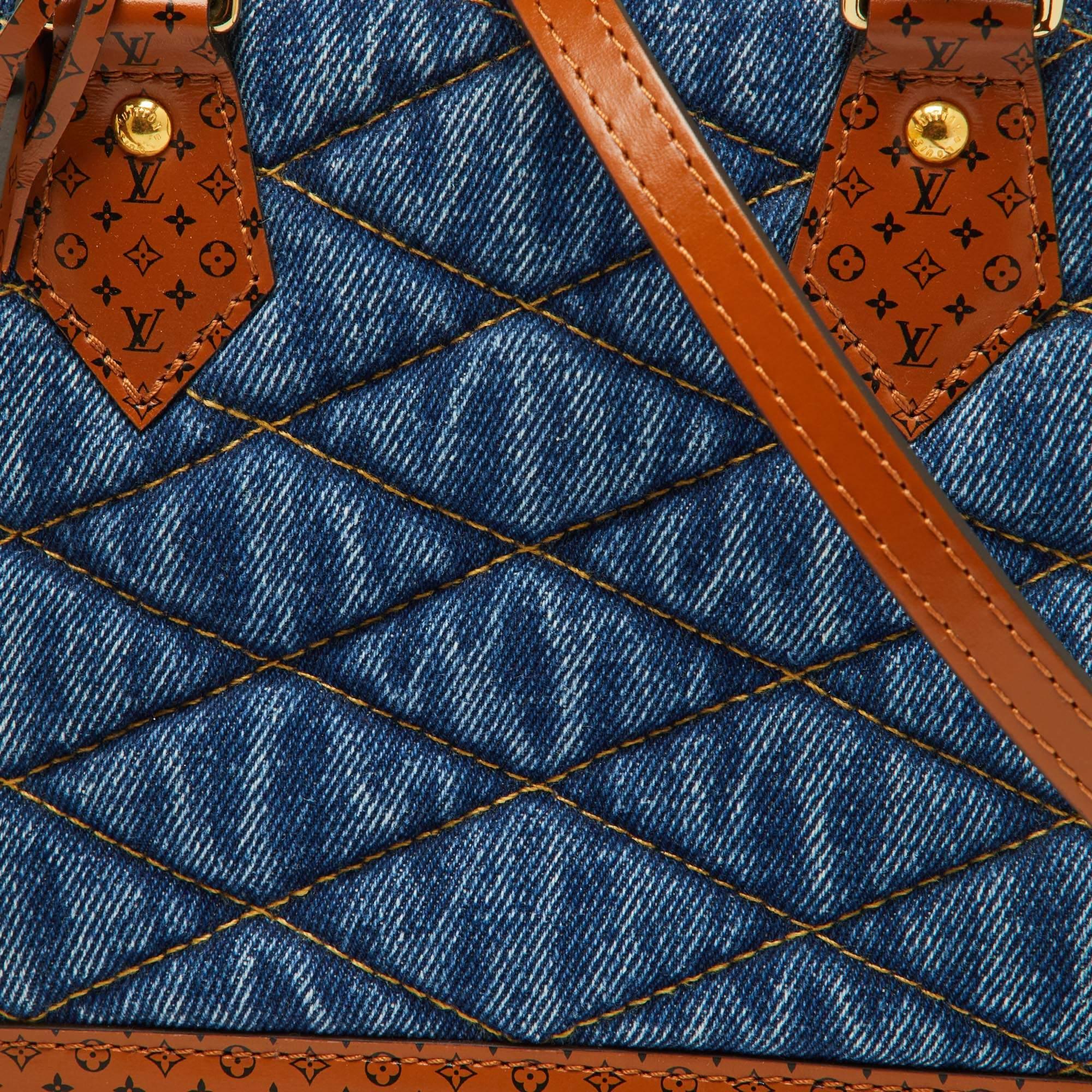 Louis Vuitton Blue Denim and Monogram Leather Alma BB Bag For Sale 2