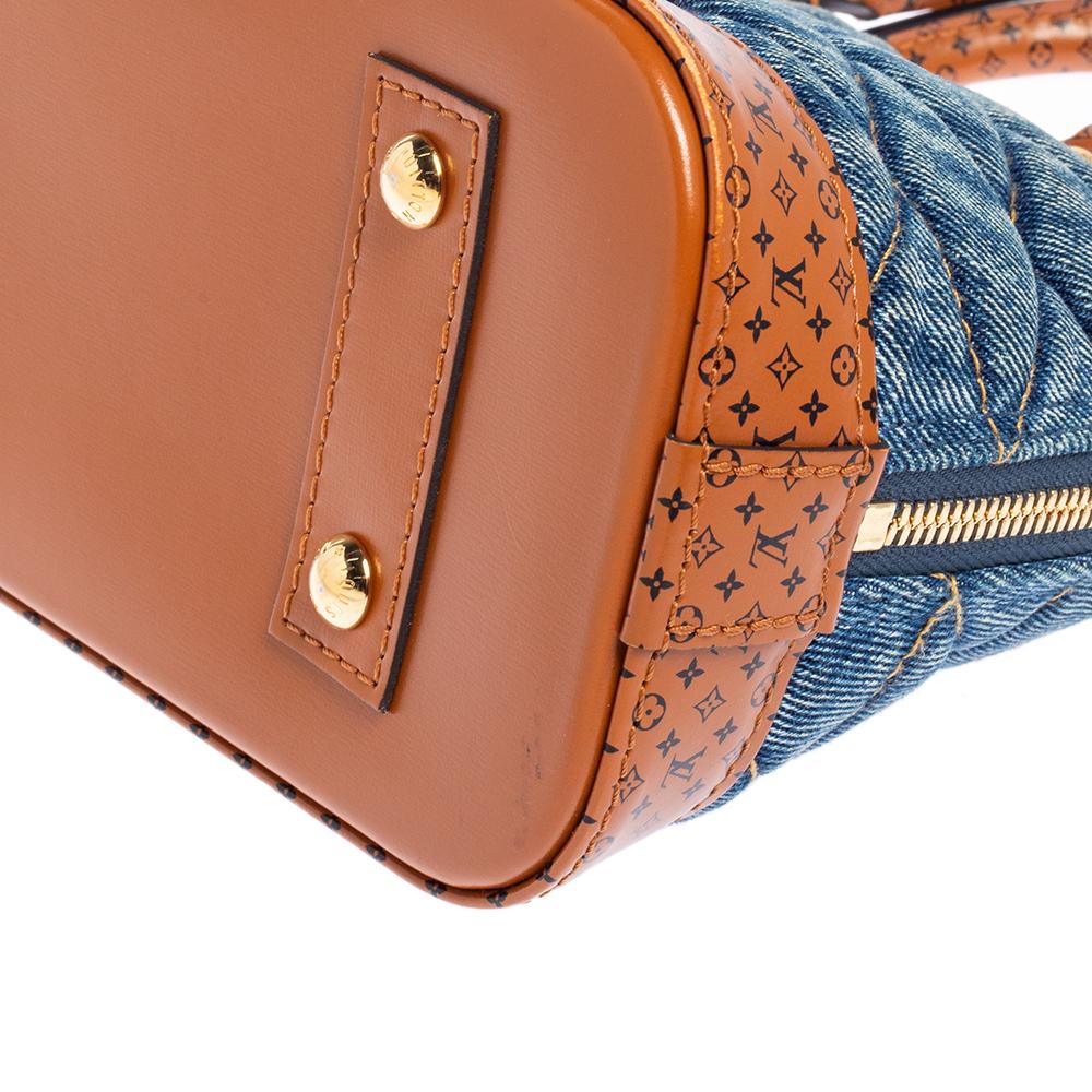 Louis Vuitton Blue Denim and Monogram Leather Alma BB Bag In Good Condition In Dubai, Al Qouz 2