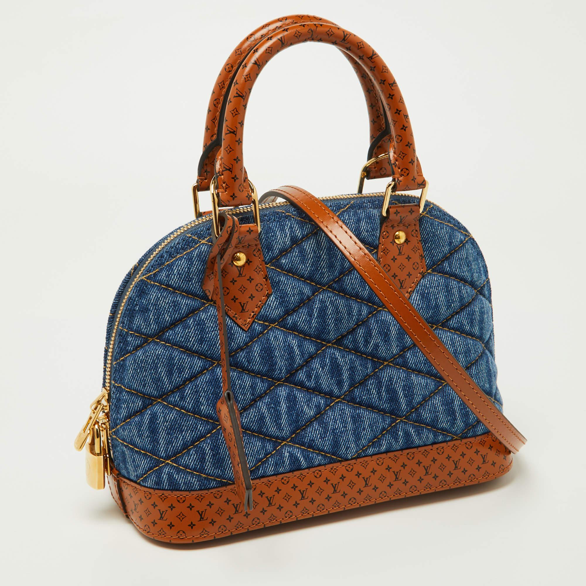 Louis Vuitton Blue Denim and Monogram Leather Alma BB Bag For Sale 3