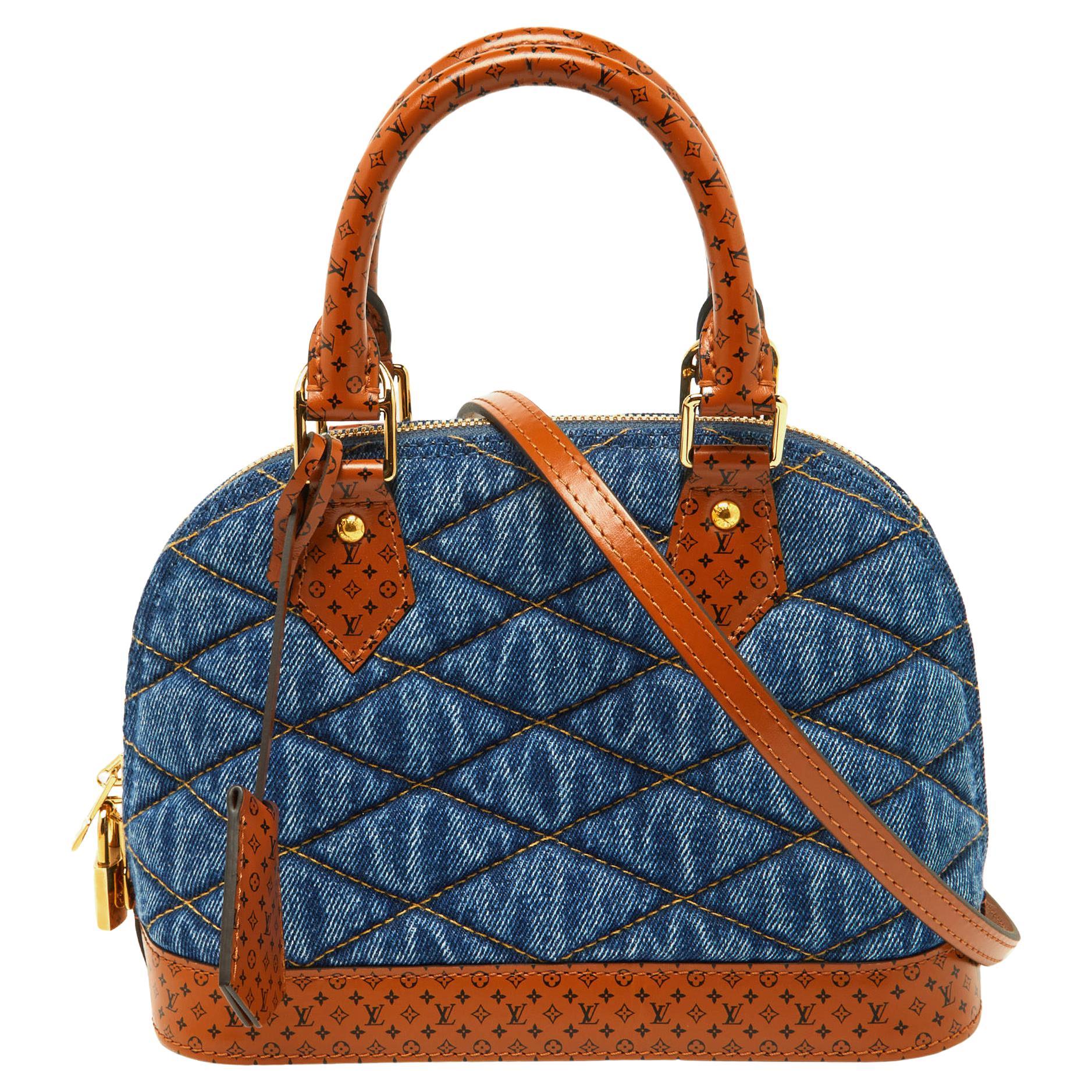 Louis Vuitton Blue Denim and Monogram Leather Alma BB Bag For Sale
