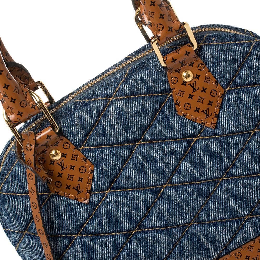 Louis Vuitton Blue Denim and Monogram Leather Alma BB Satchel In Good Condition In Dubai, Al Qouz 2