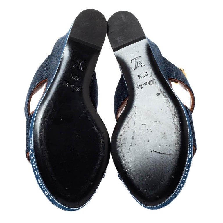 Louis Vuitton Blue Since 1854 Canvas Jumbo Flatform Sandals Size 6.5/37 -  Yoogi's Closet