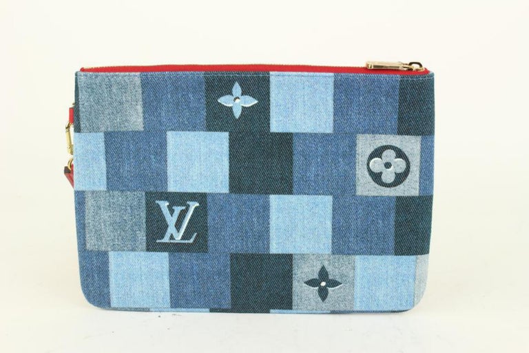 Louis Vuitton Blue Denim City Pouch Wristlet Bag Leather ref