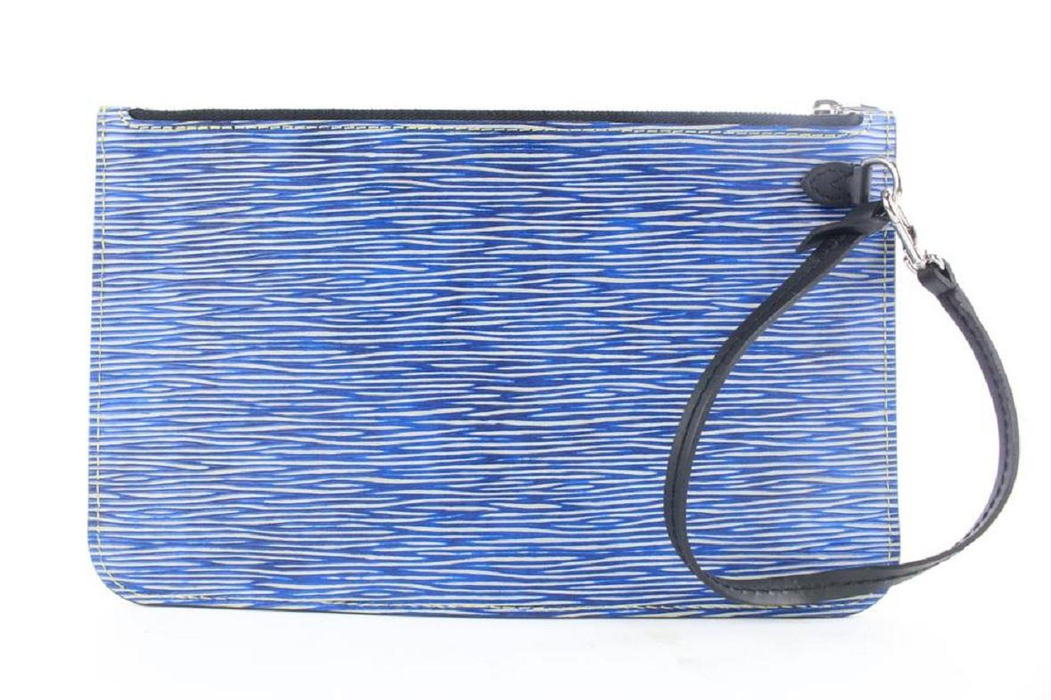 Louis Vuitton Neverfull Pochette MM/GM Handgelenkstasche aus blauem Denim Epi Leder (Blau) im Angebot