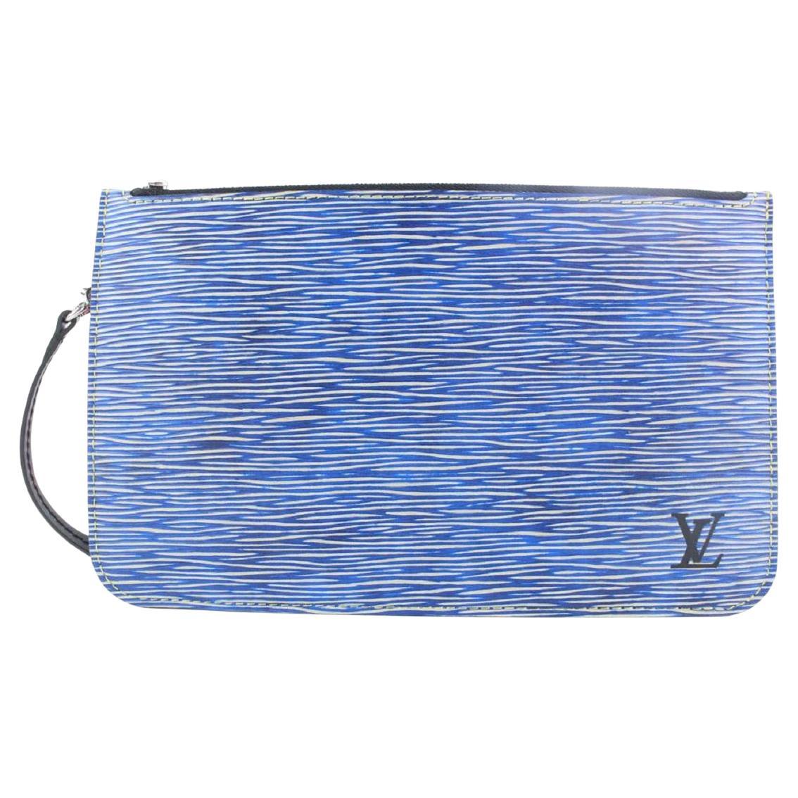 Louis Vuitton Blue Denim Epi Leather Neverfull Pochette MM/GM Wristlet Bag