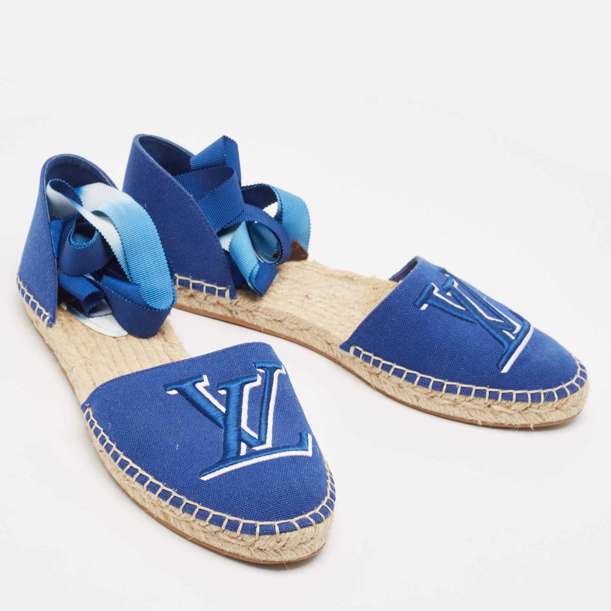 Women's Louis Vuitton Blue Denim Espadrille Flats Size 38 For Sale
