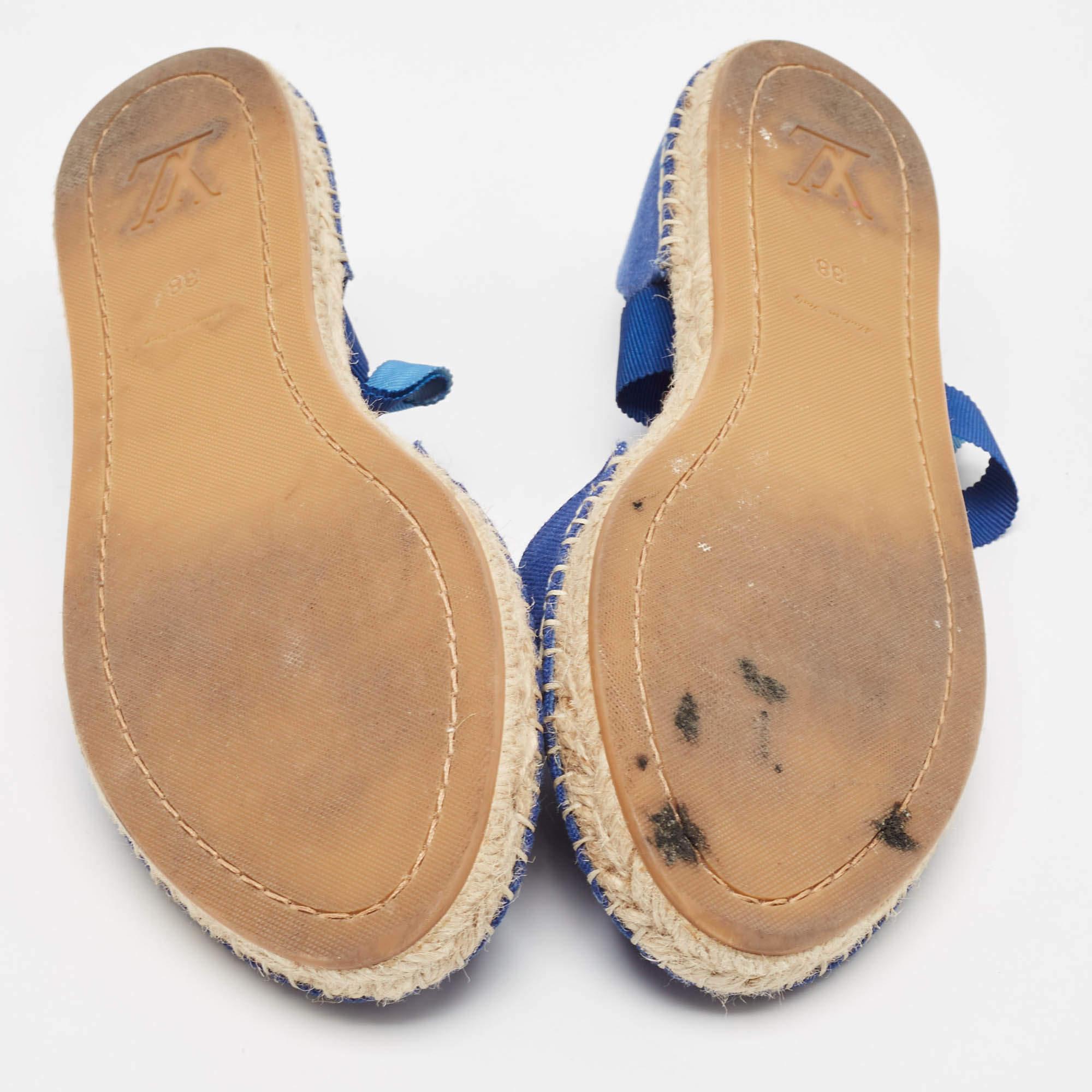 Louis Vuitton Blue Denim Espadrille Flats Size 38 For Sale 2
