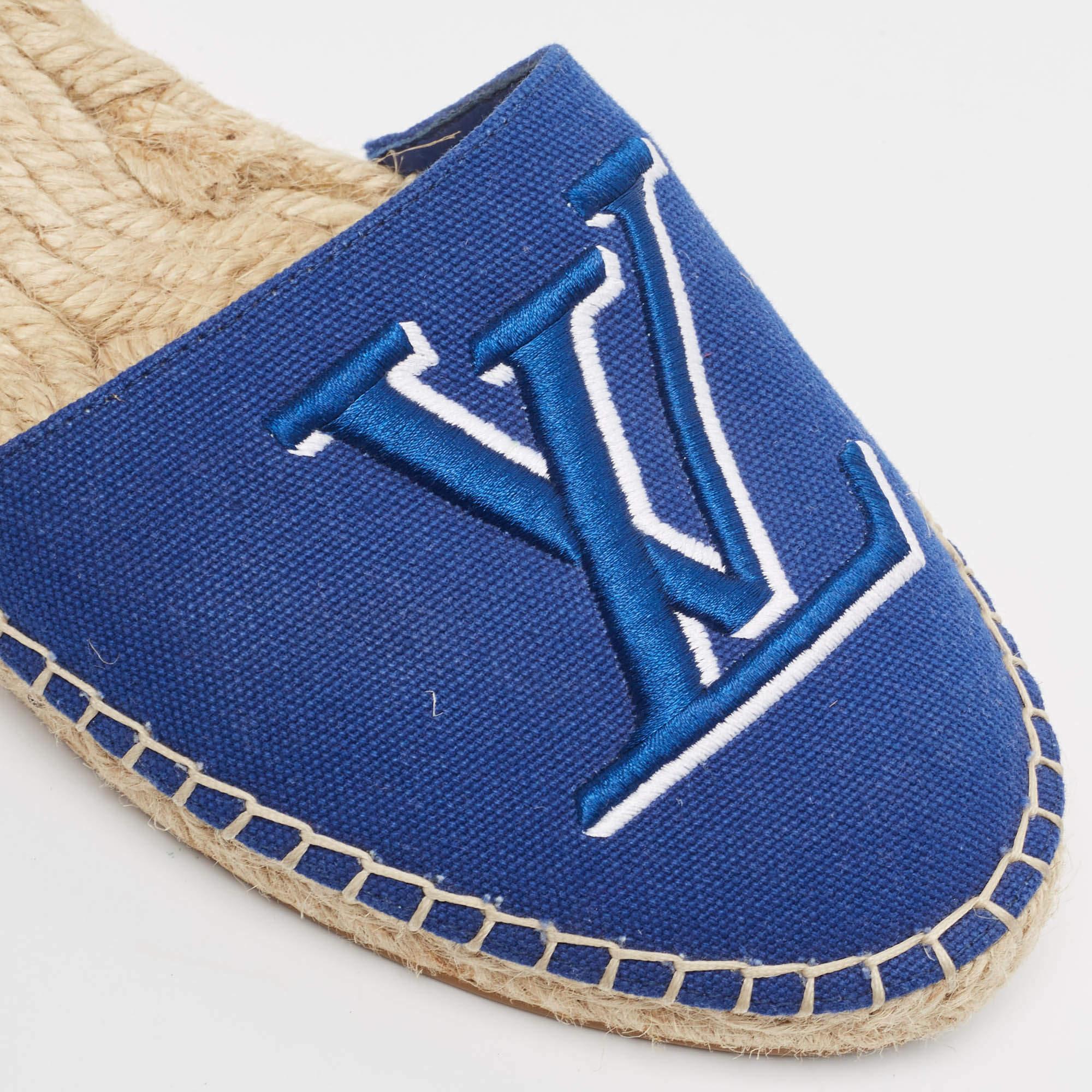 Louis Vuitton Blue Denim Espadrille Flats Size 38 For Sale 4