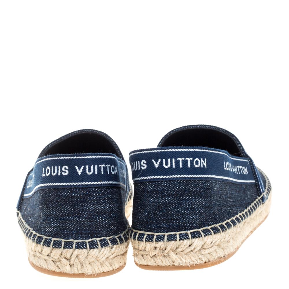 Louis Vuitton Blue Denim Fabric Espadrille Flats Size 38 In Good Condition In Dubai, Al Qouz 2