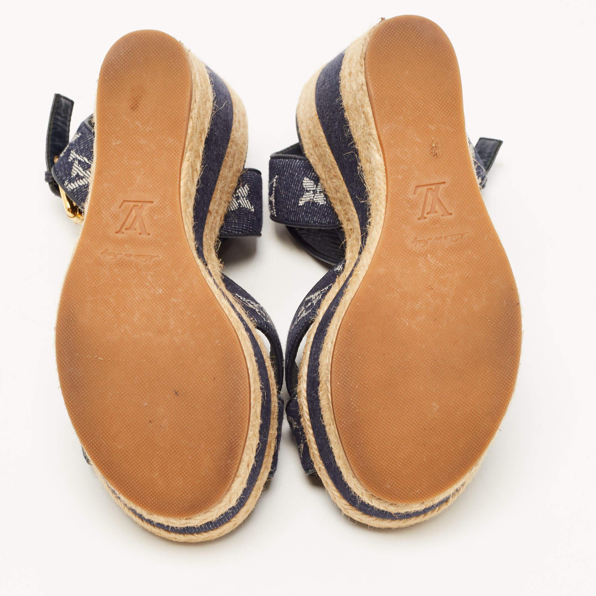 Louis Vuitton Blue Denim Formentera Ankle Strap Platform Wedge Sandals Size 36 3