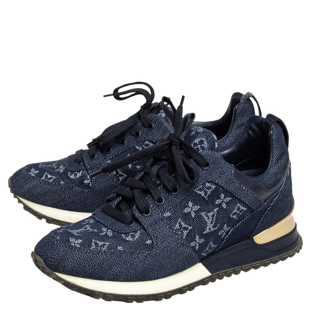 Louis Vuitton Blue Denim, Leather Run Away Sneakers Size 37 In Good Condition In Dubai, Al Qouz 2