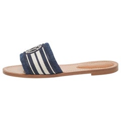 Louis Vuitton Blue Denim Lock It Flat Slides Size 38