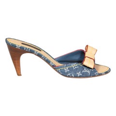 Louis Vuitton Blue Denim Monogram Bow Slides Size IT 38