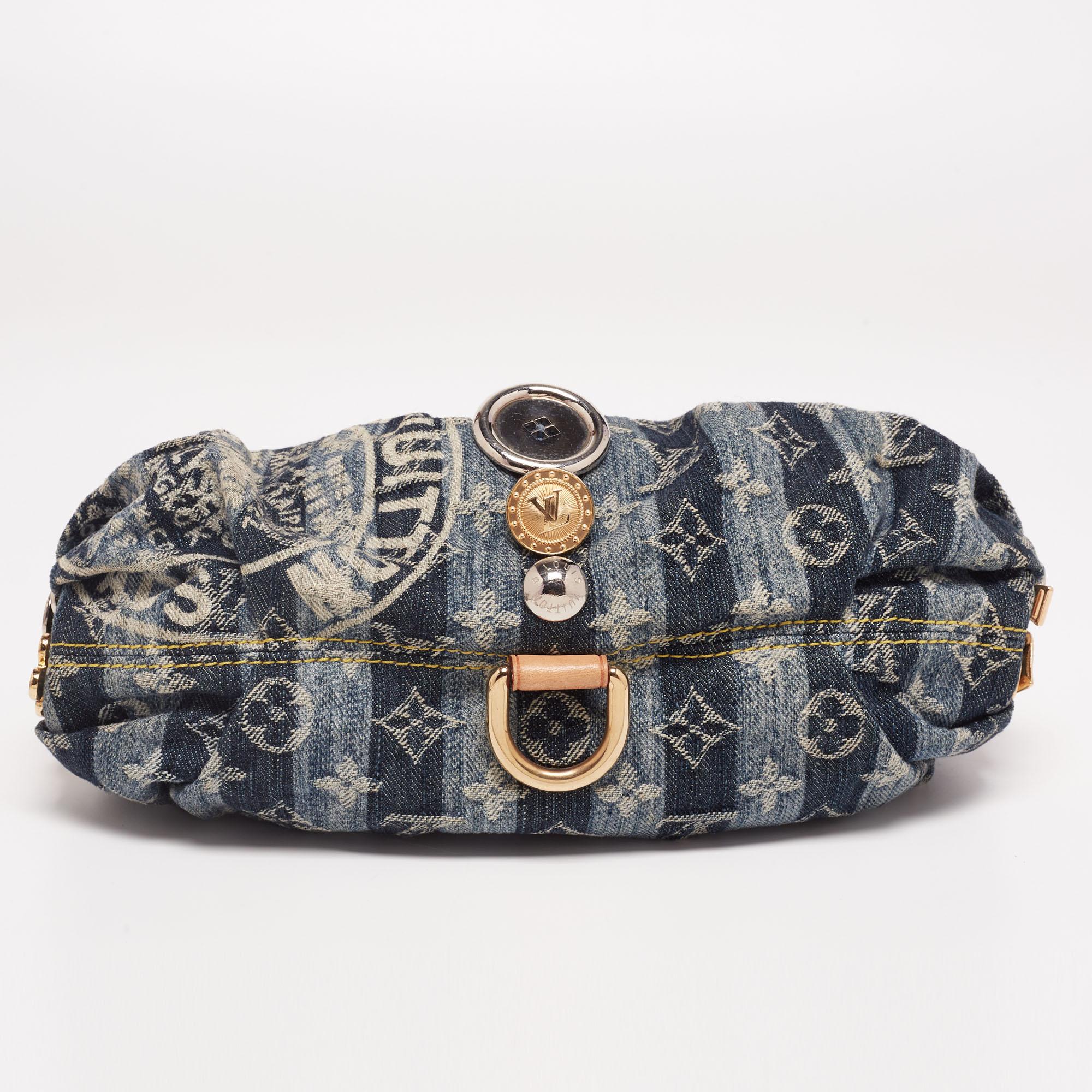 Gray Louis Vuitton Blue Denim Monogram Mini Limited Edition Pleaty Raye Bag