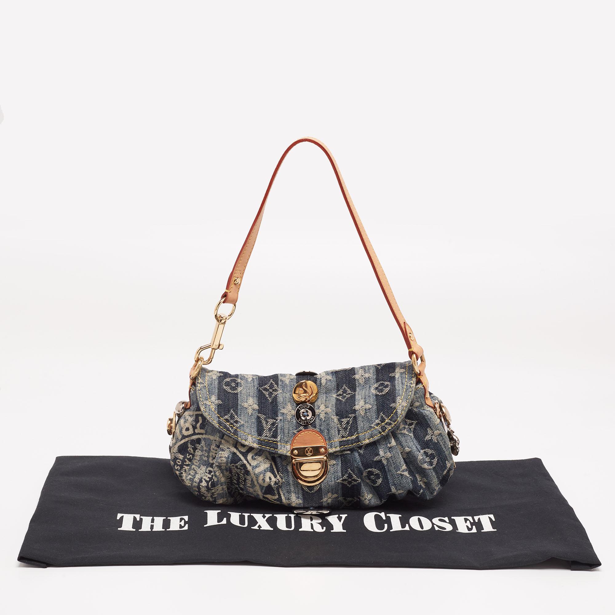 Women's Louis Vuitton Blue Denim Monogram Mini Limited Edition Pleaty Raye Bag