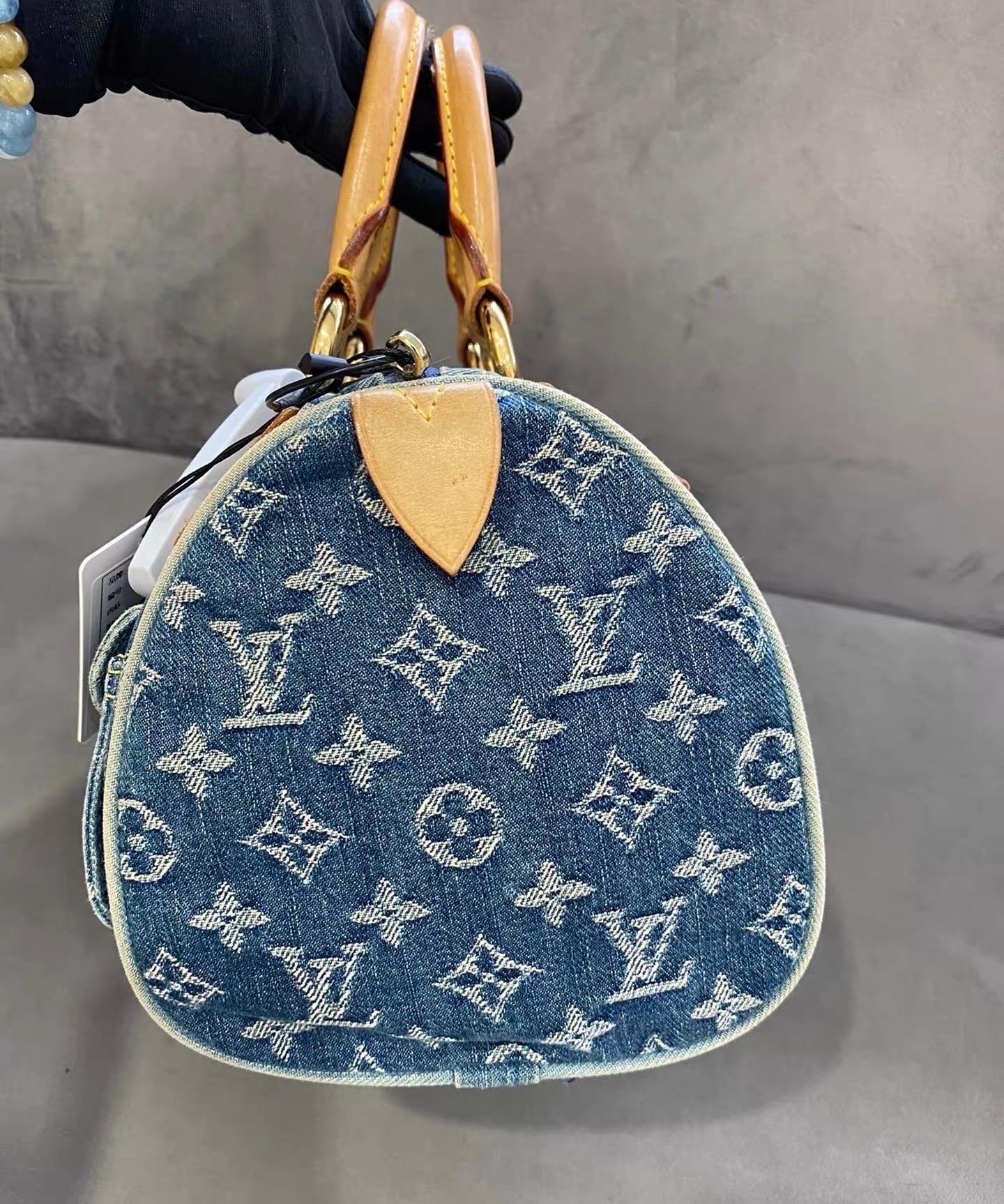 Louis Vuitton Blue Denim Neo Speedy Boston Bag For Sale 5