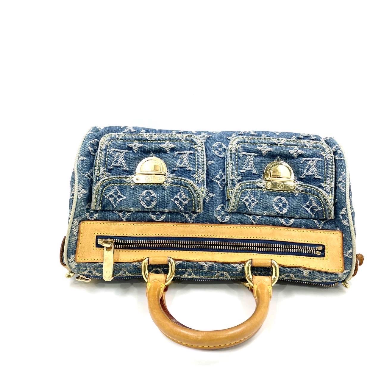 Louis Vuitton Blue Denim Neo Speedy Boston Bag For Sale 14