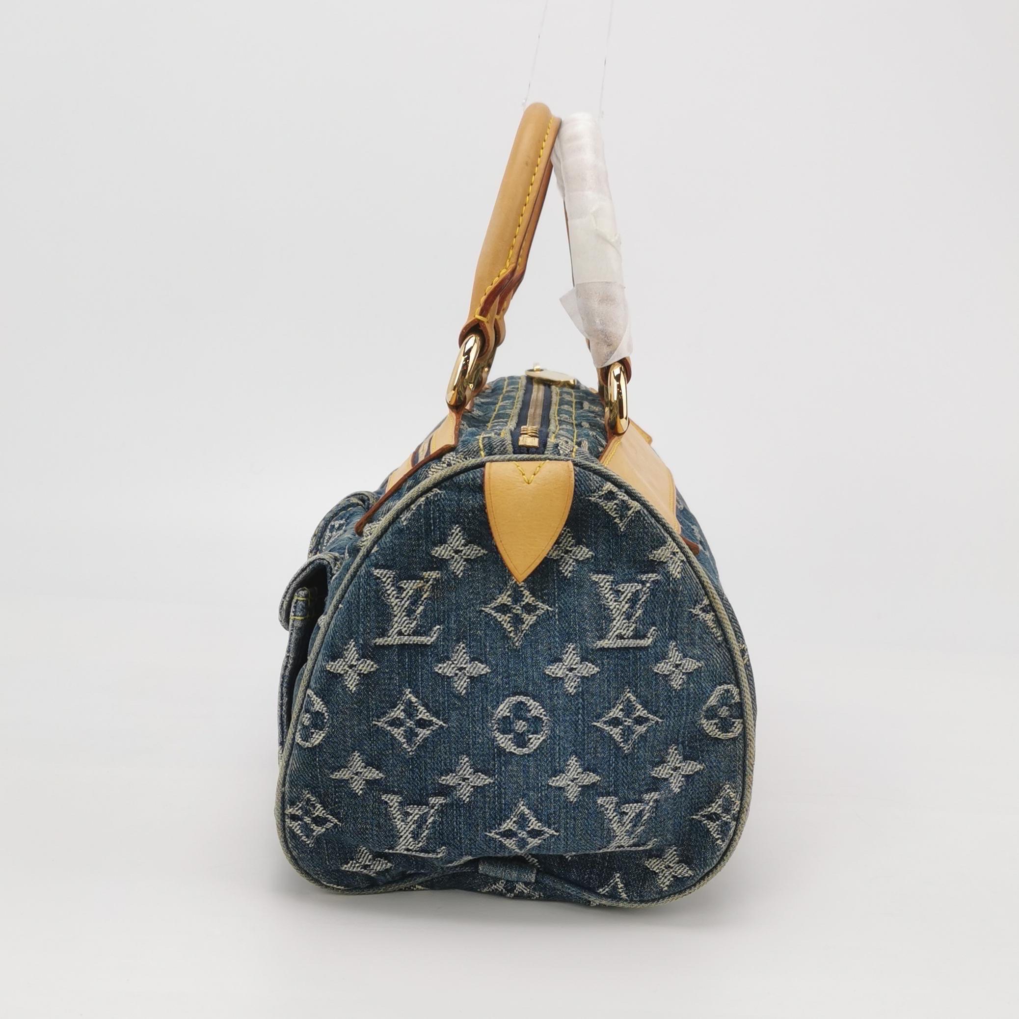 Louis Vuitton Blue Denim Neo Speedy Boston Bag In Good Condition For Sale In AUBERVILLIERS, FR