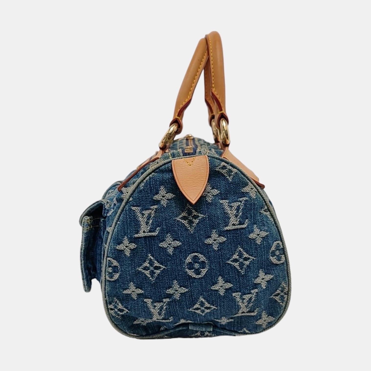 Women's or Men's Louis Vuitton Blue Denim Neo Speedy Boston Bag For Sale